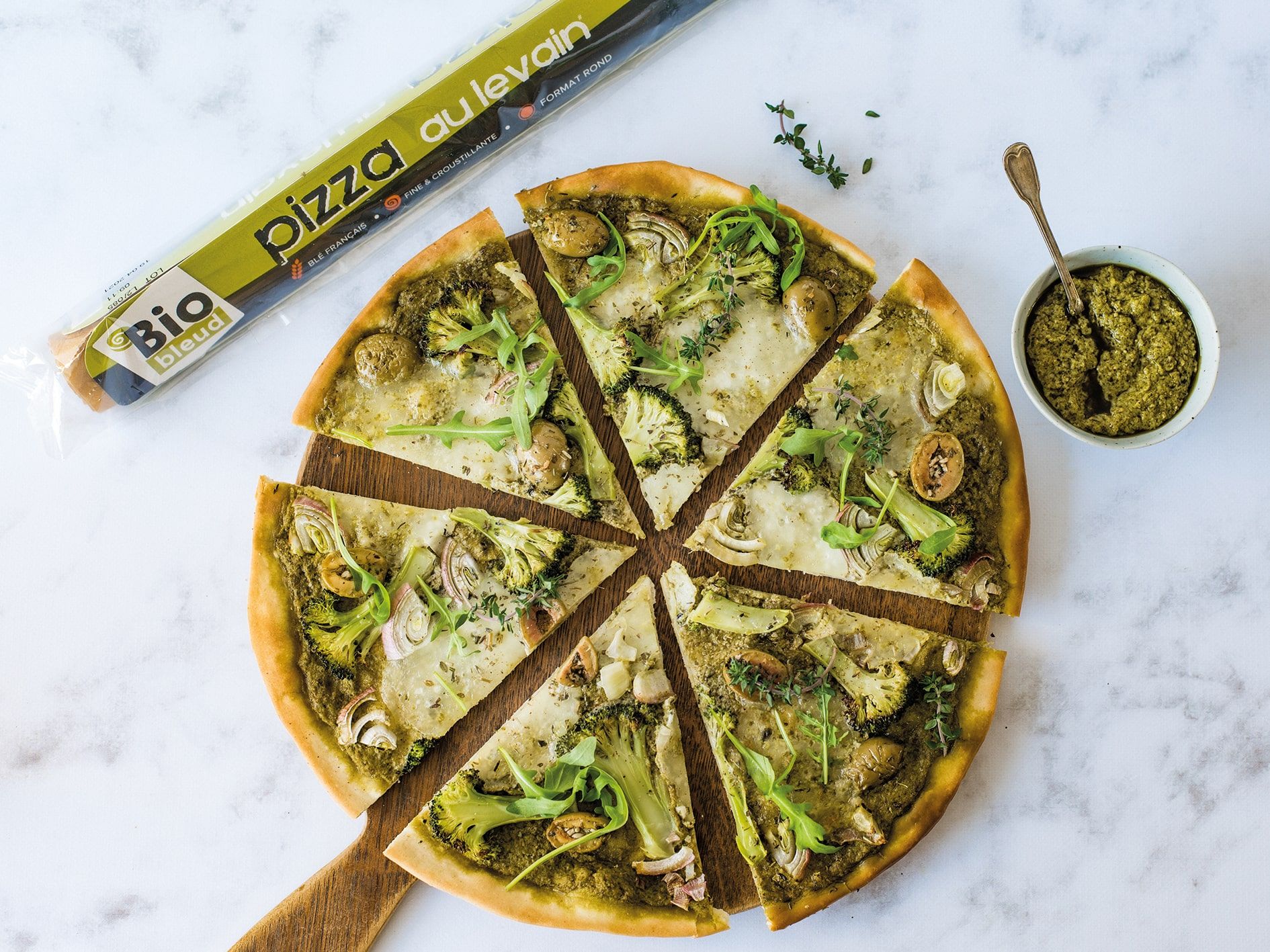 Pizza verte au pesto Biobleud Pizza verte au pesto Biobleud